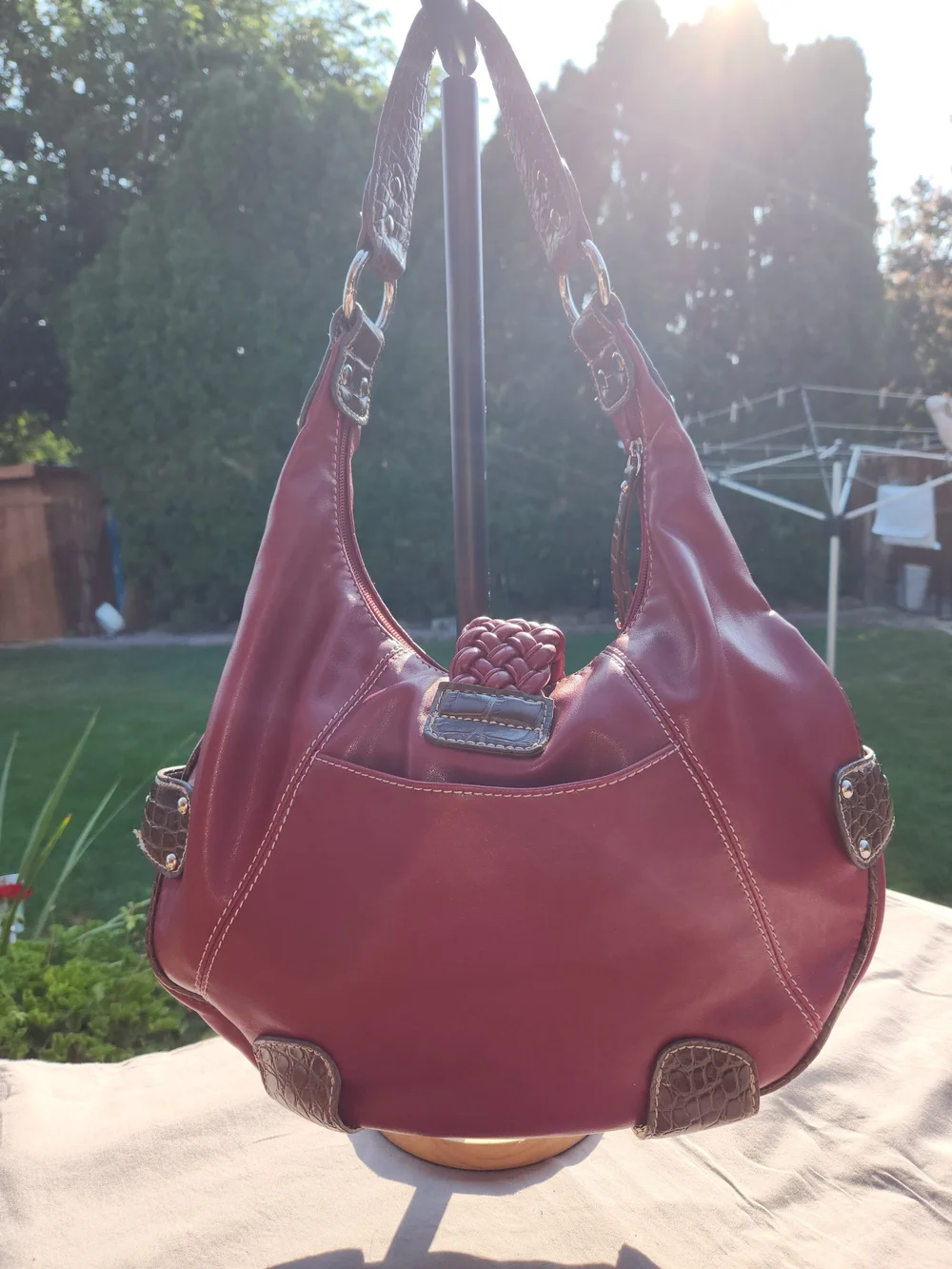 Pritzi Red Braided Accent Hobo Bag